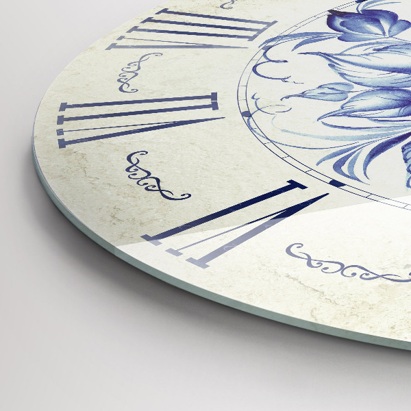 Round wall clock Blue Flowers