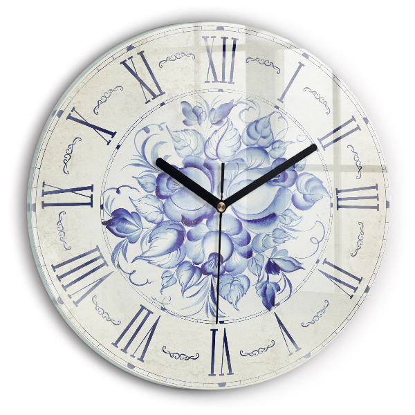 Round wall clock Blue Flowers