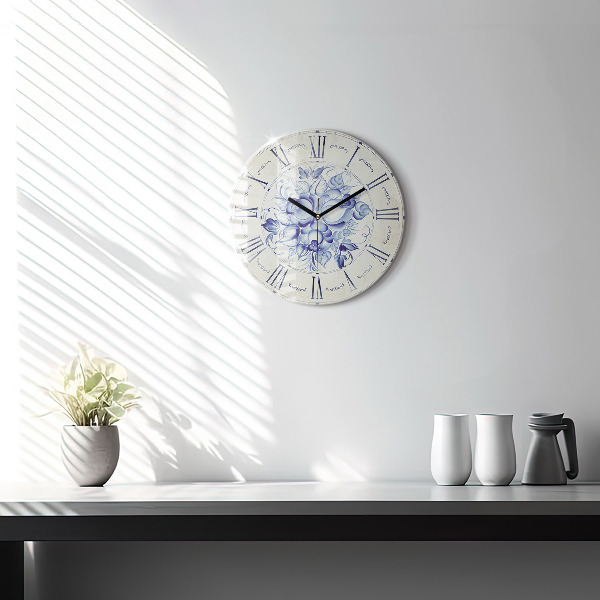 Round wall clock Blue Flowers