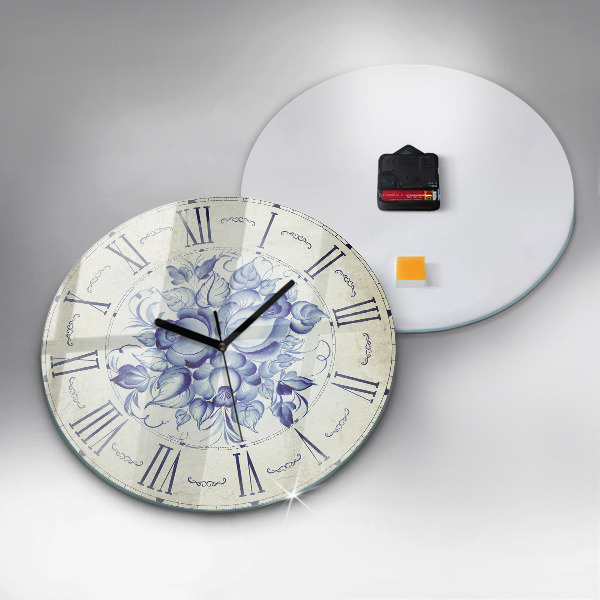 Round wall clock Blue Flowers
