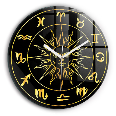 Round wall clock Golden Zodiac Signs