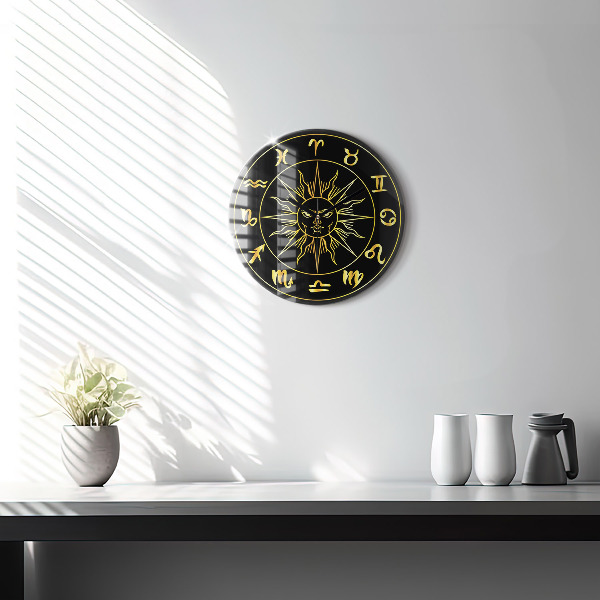 Round wall clock Golden Zodiac Signs
