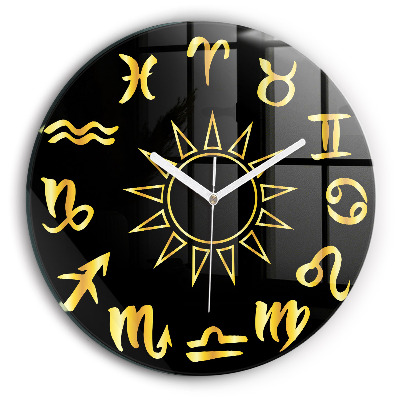 Round wall clock Golden Zodiac Signs and Sun