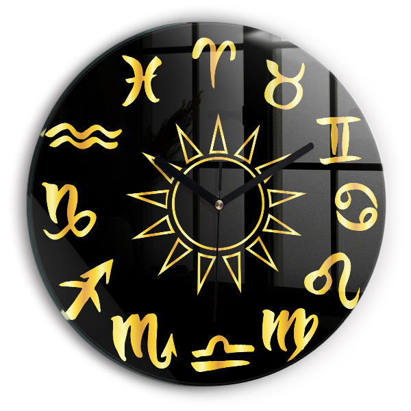 Round wall clock Golden Zodiac Signs and Sun