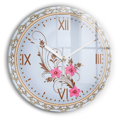 Round wall clock Pink Flowers