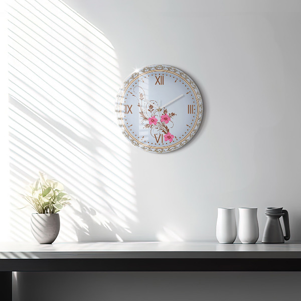 Round wall clock Pink Flowers