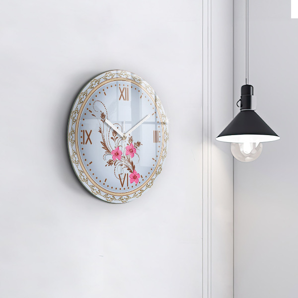 Round wall clock Pink Flowers
