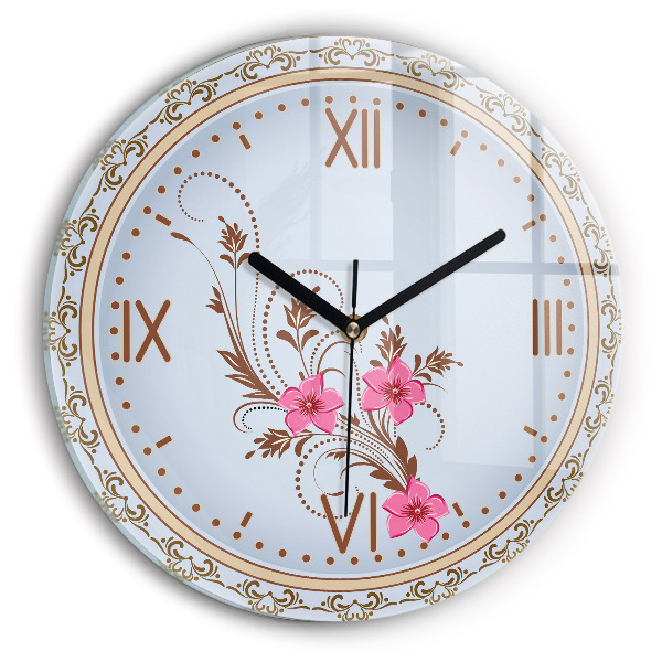 Round wall clock Pink Flowers