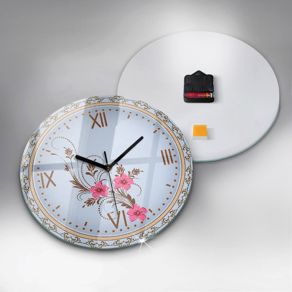 Round wall clock Pink Flowers