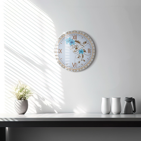 Round wall clock Blue Flowers