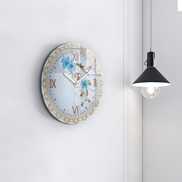 Round wall clock Blue Flowers