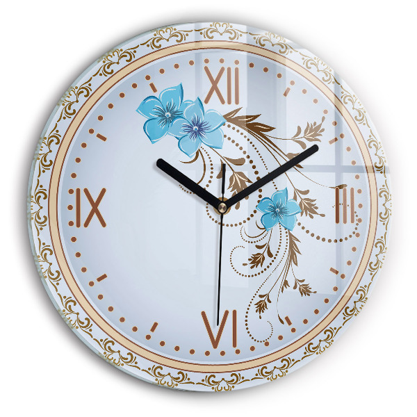 Round wall clock Blue Flowers