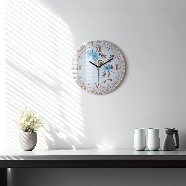 Round wall clock Blue Flowers