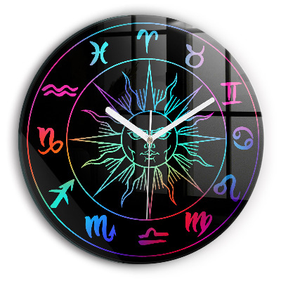 Round wall clock Rainbow Zodiac Signs and Sun