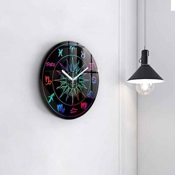 Round wall clock Rainbow Zodiac Signs and Sun