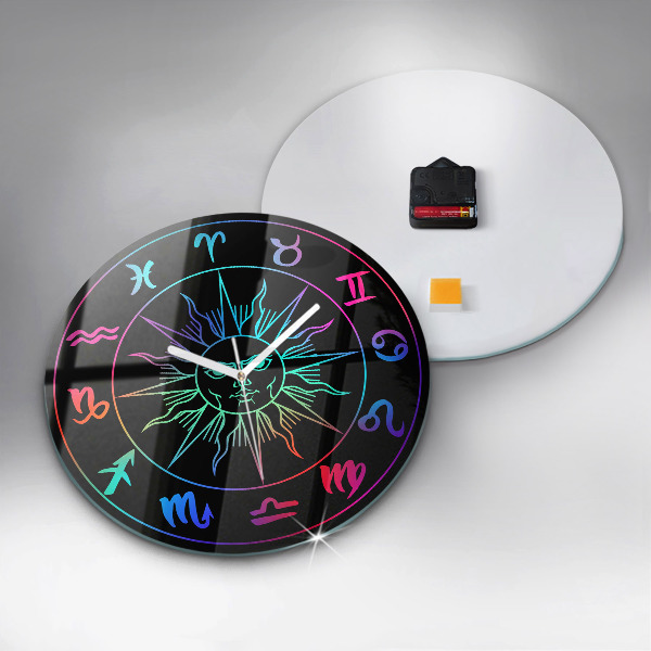 Round wall clock Rainbow Zodiac Signs and Sun