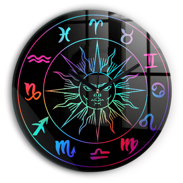 Round wall clock Rainbow Zodiac Signs and Sun