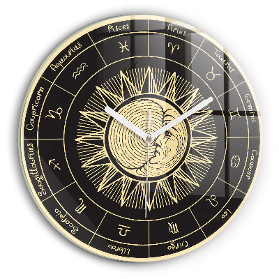 Round wall clock Zodiacs and Sun
