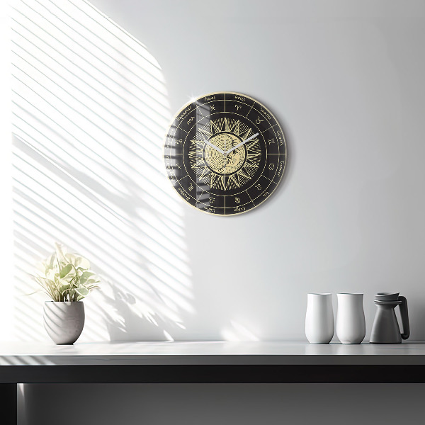 Round wall clock Zodiacs and Sun