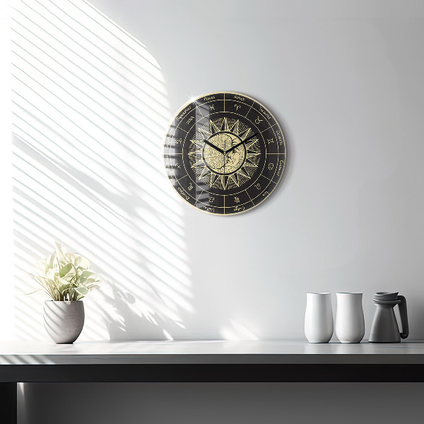 Round wall clock Zodiacs and Sun