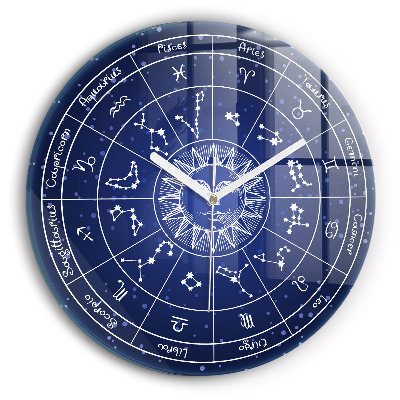 Round wall clock Zodiac Constellations on a Sky Blue Background