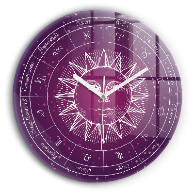 Round wall clock Zodiac Constellations on a Purple Background