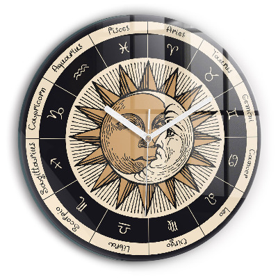 Round wall clock Sun and Zodiacs
