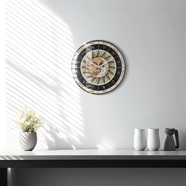 Round wall clock Sun and Zodiacs