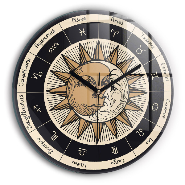 Round wall clock Sun and Zodiacs