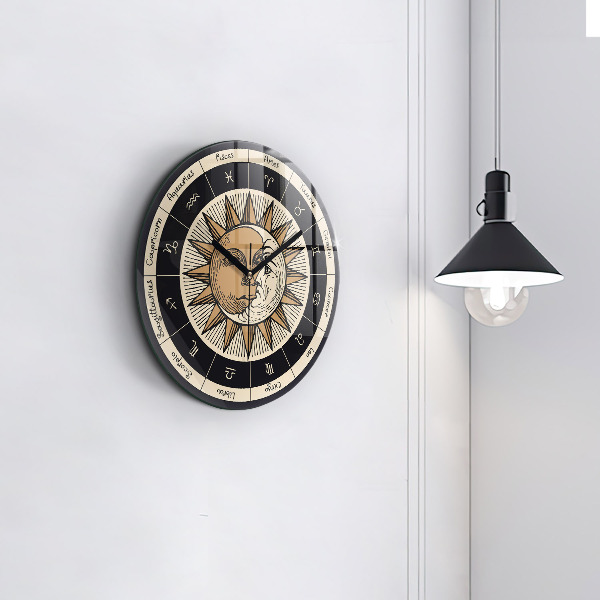 Round wall clock Sun and Zodiacs
