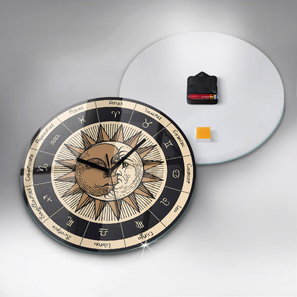 Round wall clock Sun and Zodiacs